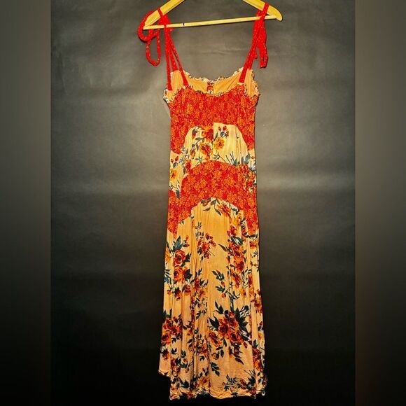 Free People Floral Red and Orange Maxi Dress Size 6 - Picture 2 of 8
